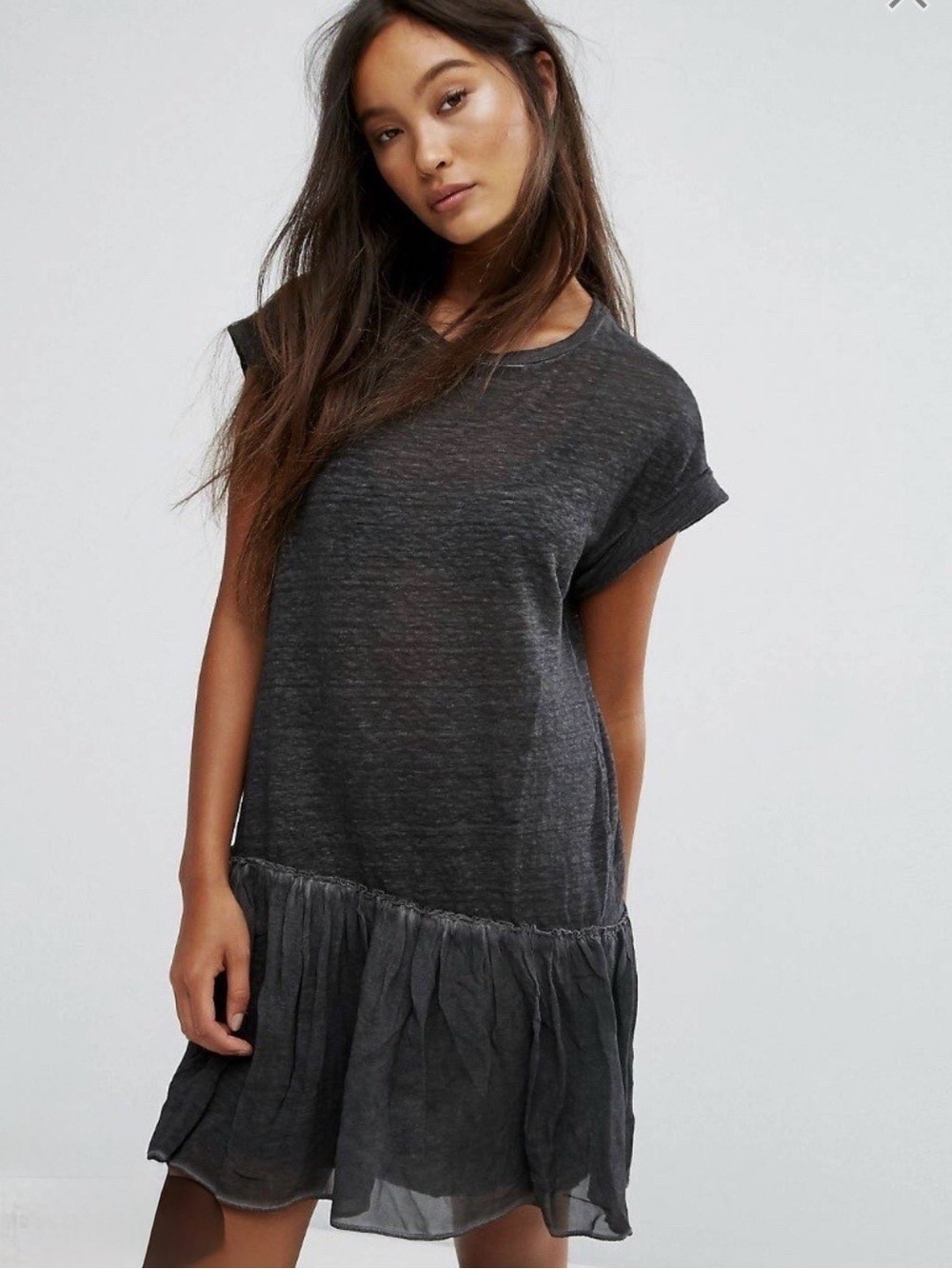 All Saints AllSaints Black Jody Linen Knit Chiffon Jersey Dress xsmall Grey Min